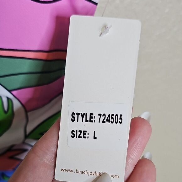 NWT Beach Joy Large Colorful Abstract One-Piece Swimsuit ruched V neck plunge - Picture 3 of 7